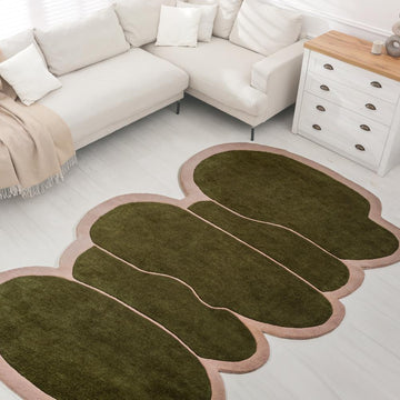 Whimsical Modern Border Geometric Handwoven Wool Area Rug